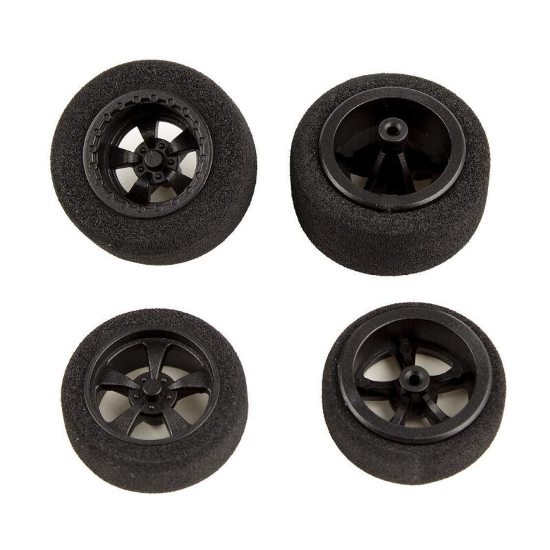 Team Associated DR28 Front or Rear Wheels and Tires, mounted, black / AE21446