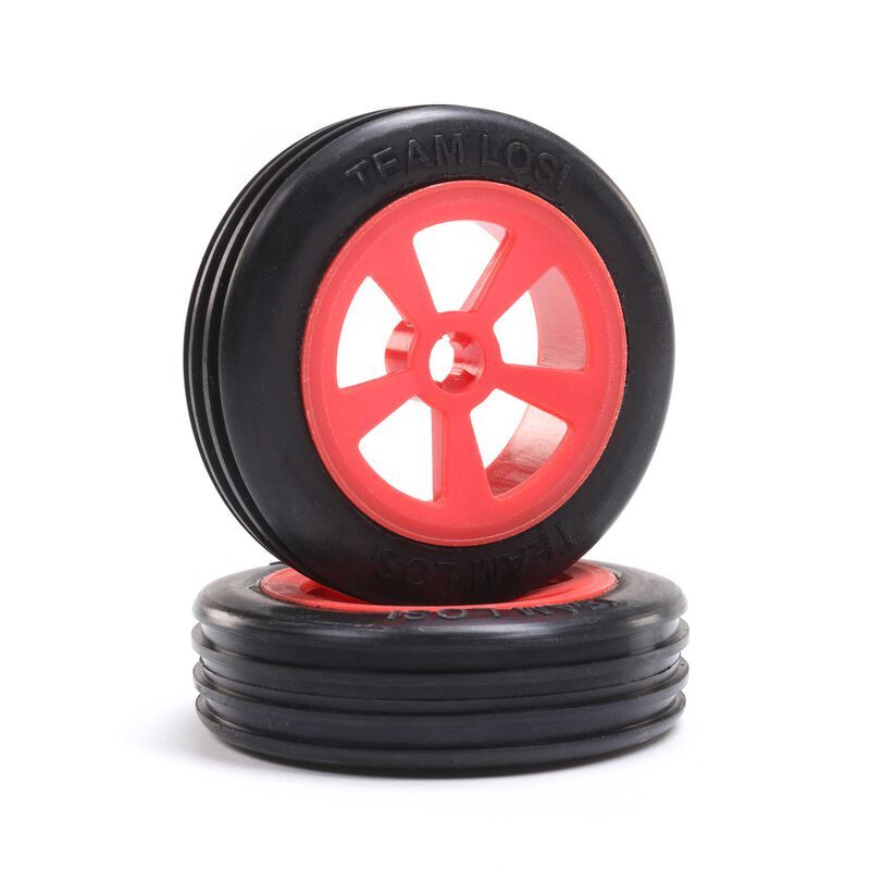LOSI Ersatzteil Rib Front Tire, Mounted, Red (2): Mini JRX2 / LOS41020