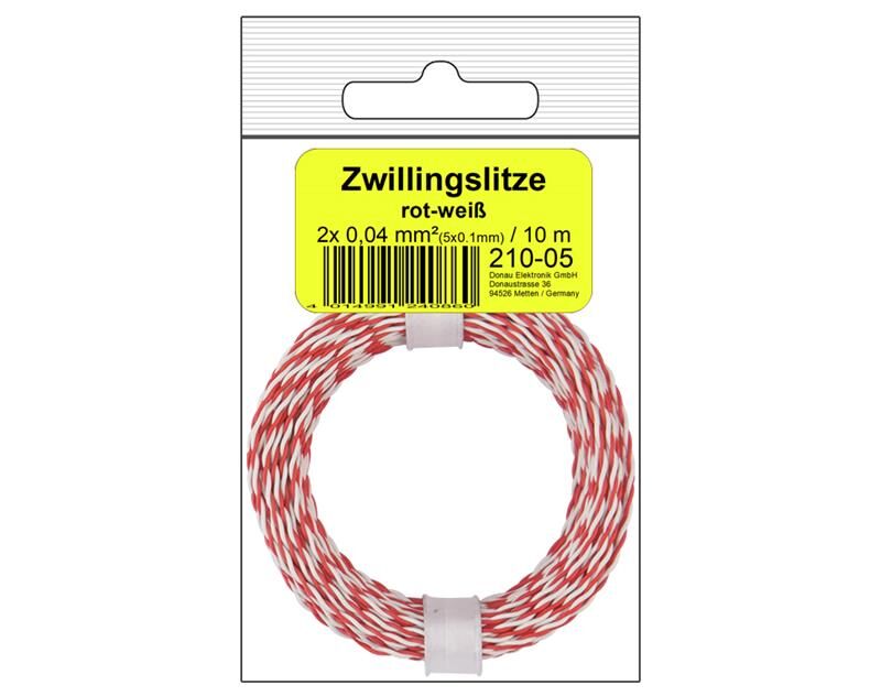 Donau Elektronik Zwillingslitze 0,04 mm² / 10 m rot-weiß in SB / 210-05SB