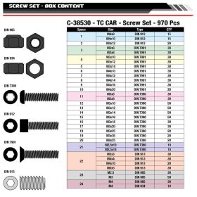 Team Corally Ersatzteil Universal Sport Car Series Screws Nuts Set 34 Sizes 970 pcs / C-38530