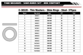 Team Corally Ersatzteil Shim Ring Set Steel- 15 Sizes 375pcs / C-38520