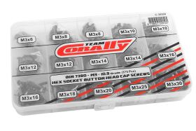 Team Corally Ersatzteil Screw Set M3 Hex Button Head DIN 7380 Steel Black 10.9 Grade 15 Sizes 375 pcs / C-38500