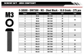Team Corally Ersatzteil Screw Set M3 Hex Button Head DIN 7380 Steel Black 10.9 Grade 15 Sizes 375 pcs / C-38500