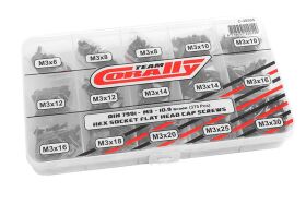 Team Corally Ersatzteil Screw Set M3 Hex Flat Head DIN 7991 Steel Black 10.9 Grade 15 Sizes 375 pcs / C-38505
