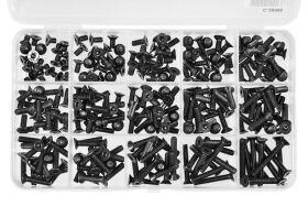 Team Corally Ersatzteil Screw Set M4 Hex Flat Head DIN 7991 Steel Black 10.9 Grade 15 Sizes 265 pcs / C-38506