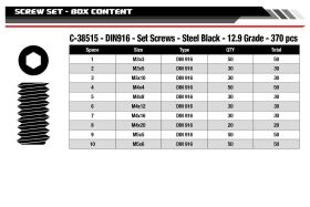 Team Corally Ersatzteil Screw Set Set Screws M3 M4 M5 DIN 916 Steel Black 12.9 Grade 10 Sizes 370 pcs / C-38515