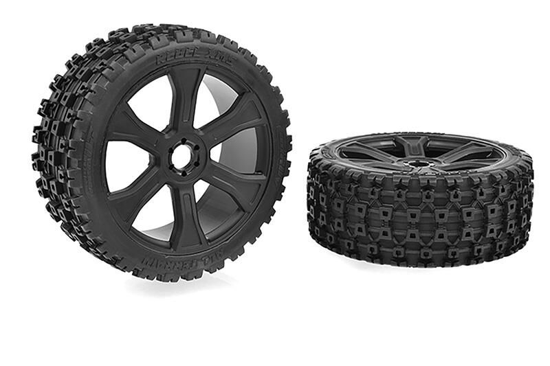 Team Corally Rebel XMS ASUGA XLR Off-Road Tires Low Profile Glued on Black Rims 1 pair / C-00180-856