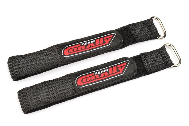 Team Corally Pro Akku Gurte 250x20mm Metal Buckle Silicone Anti-Slip Strings Black 2 pcs / C-50530