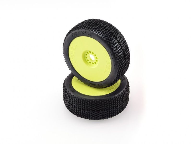 HOTRACE BUGGY 1/8 MIAMI MEDIUM GLUED ON YELLOW RIMS (2) / HRE001-0034