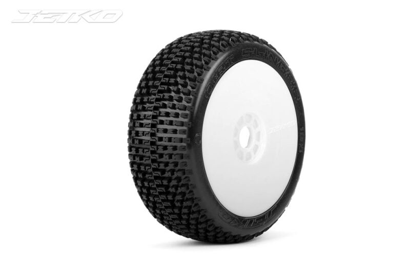 Jetko Dirt Slinger Super Soft verklebt auf Felge Revo weiß 1:8 (2) / JK1005SSRW