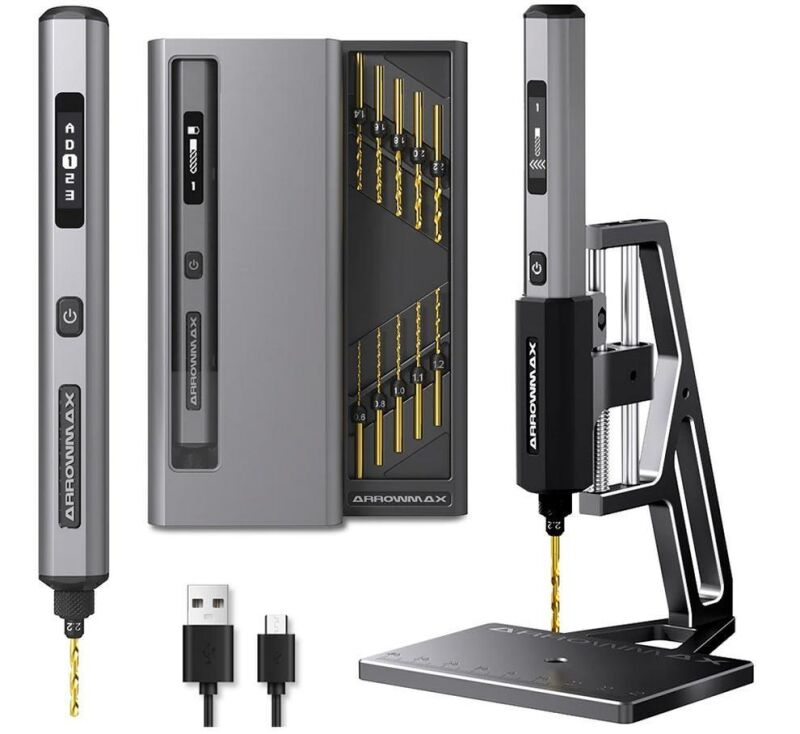 Arrowmax SES Mini Drill With Alu Case + Benchtop Drill Press (Black) / AM199974