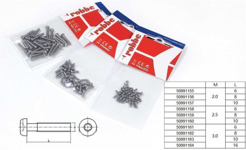 Robbe Modellsport Rundkopfschrauben TX M2,0x8mm 30Stk. Edelstahl / 50991156