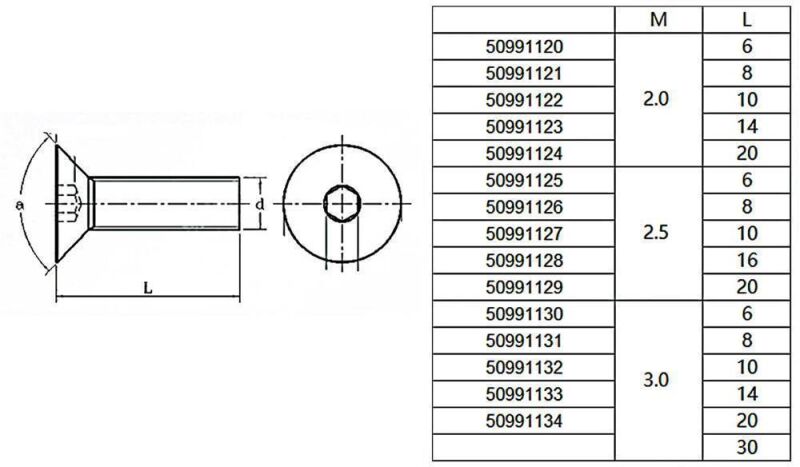 Robbe Modellsport Senkkopfschrauben Innensechskant M2,5x6mm 30Stk. Edelstahl / 50991125