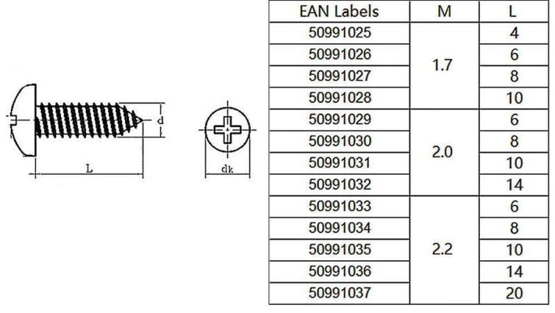 Robbe Modellsport Blechschrauben Kreuzschlitz 1,7x8mm 30Stk. Edelstahl / 50991027