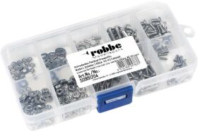 Robbe Modellsport Schraubenbox Flachkopf Kreuzschlitz, Muttern, Scheiben 240Stk. M2-M3 Edelstahl / 50991204