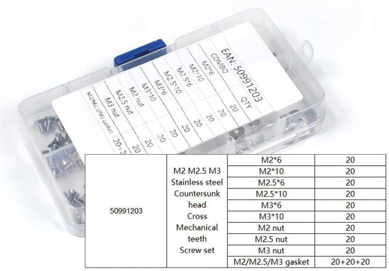 Robbe Modellsport Schraubenbox Senkkopf Kreuzschlitz, Muttern, Scheiben 240Stk. M2-M3 Edelstahl / 50991203