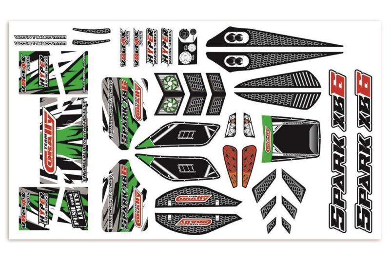 Team Corally Body Decal Sheet Spark XB6 Green- 1 pc / C-00180-1169-G
