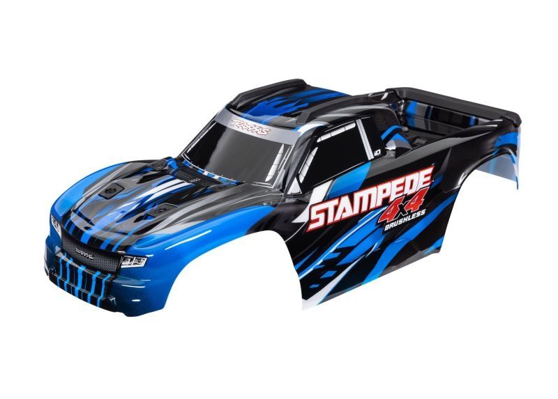 TRAXXAS Karosserie Stampede 4x4 blau mit Aufkleber, Karo-Halterung / TRX6762-BLUE