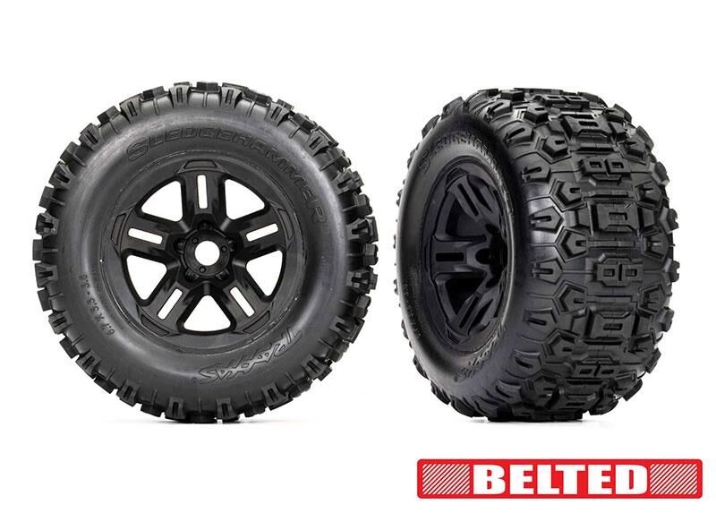 TRAXXAS Sledge Slegdehammer BELTED Reifen auf 3.8 Felge schwarz 17mm (2) / TRX9573