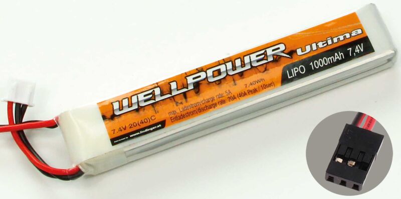 WELLPOWER Lipo Akku ULTIMA 1000 mAh / 7,4V Volt 2S "Slim" 20/40C Graupner/JR Stecker / 9788328