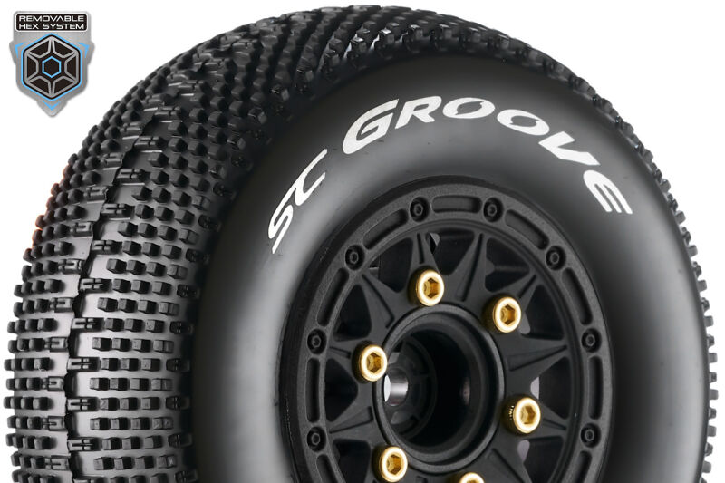 Louise RC SC-GROOVE 1-10 Short Course Tire Set Mounted Soft Black Wheels Removable 1-10 SC Hex 12, 14, 17mm L-T3146SB / LR-T3146SB