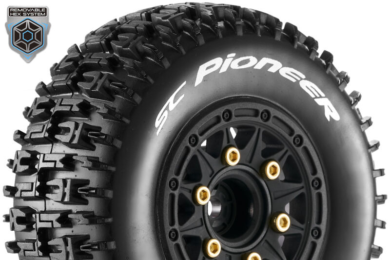 Louise RC SC-PIONEER 1-10 Short Course Tire Set Mounted Soft Black Wheels Removable 1-10 SC Hex 12, 14, 17mm L-T3148SB / LR-T3148SB