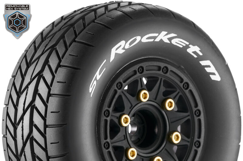 Louise RC SC-ROCKET M 1-10 Short Course Tire Set Mounted Super Soft Black Wheels 1-10 SC Removable Hex 12, 14, 17mm L-T3228VB / LR-T3228VB