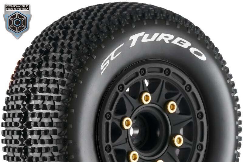 Louise RC SC-TURBO 1-10 Short Course Tire Set Mounted Soft Black Wheels Removable 1-10 SC Hex 12, 14, 17mm L-T3147SB / LR-T3147SB