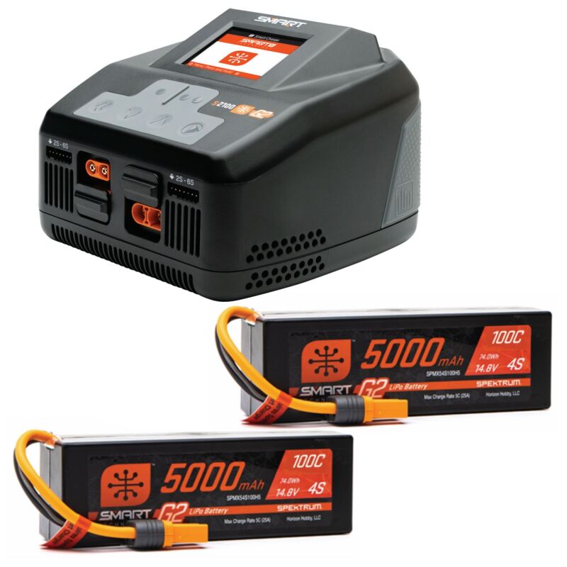 SPEKTRUM Smart Powerstage 8S Surface Bundle: (2) G2 5000mAh 4S LiPo IC5 & S2100 Charger EU / SPMXPSS850I