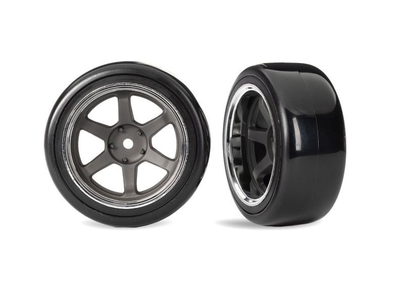 TRAXXAS 4-Tec Drift Drift-Reifen soft auf 1.9 6-Speichenfelgen grau hinten (2) / TRX10576