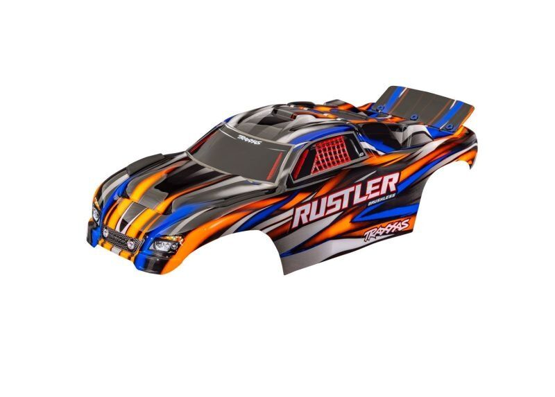 TRAXXAS Karosserie Rustler orange clipless mit Aufkleber / TRX3721-ORNG