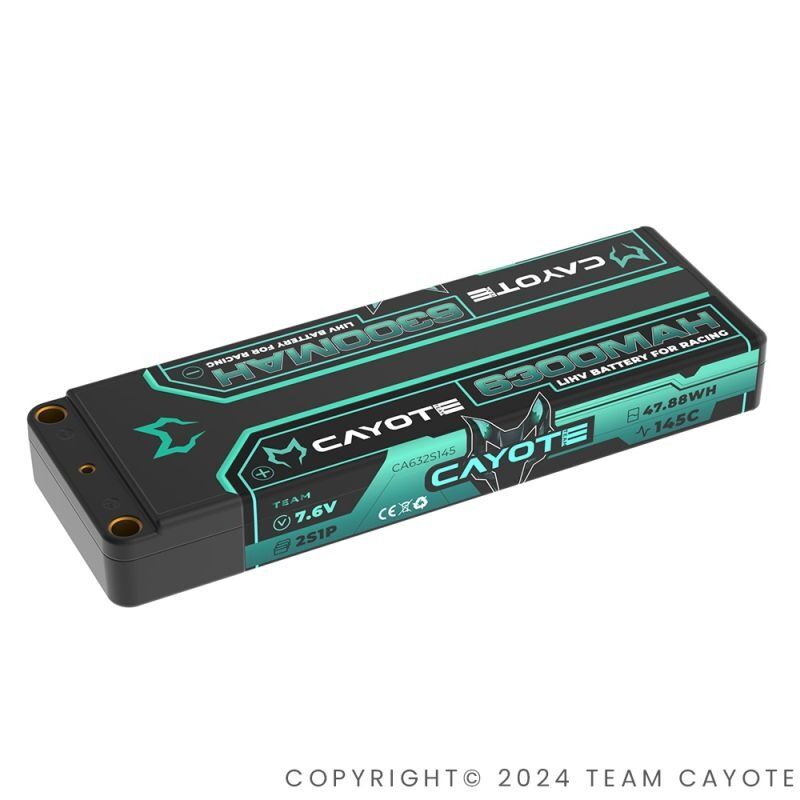 Team CAYOTE Racing Lipo Battery, 145C, 6300mAh, 7.6V, 47.88Wh / CA632S145