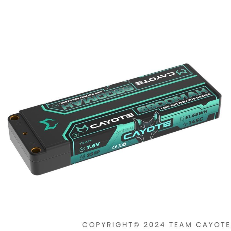 Team CAYOTE Racing Lipo Battery, 145C, 6800mAh, 7.6V, 51.68Wh / CA682S145