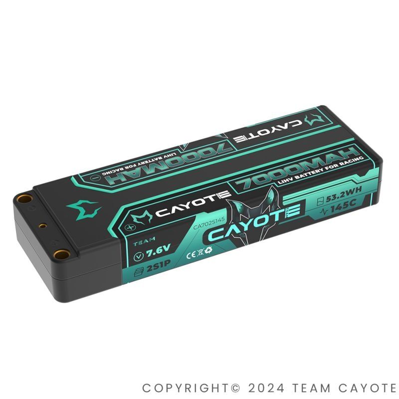 Team CAYOTE Racing Lipo Battery, 145C, 7000mAh, 7.6V, 53.2Wh / CA702S145
