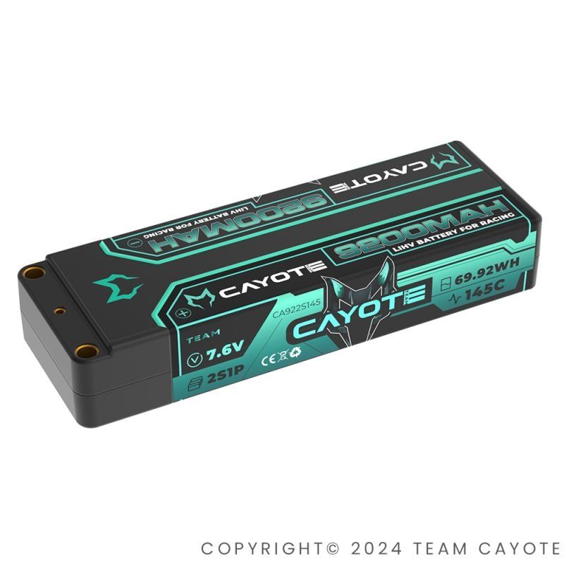Team CAYOTE Racing Lipo Battery, 145C, 9200mAh, 7.6V, 69.92Wh / CA922S145