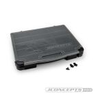 JConcepts Parts box, black / smoke gray ~14.5 x 11 x 2.375 / JC-5128-28