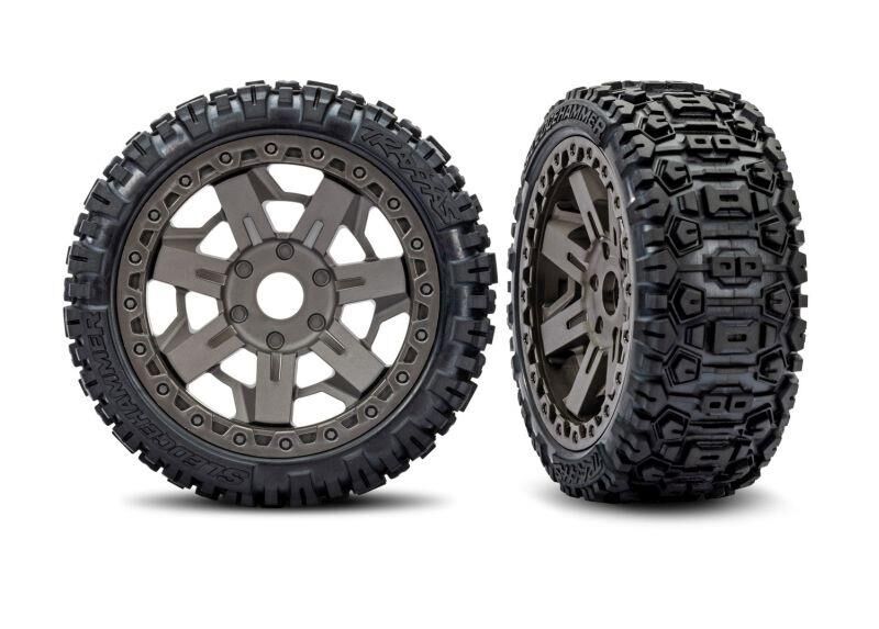 TRAXXAS Reifen auf Felge 3.0 grau, Sledgehammer Reifen belted / TRX9071-GRAY