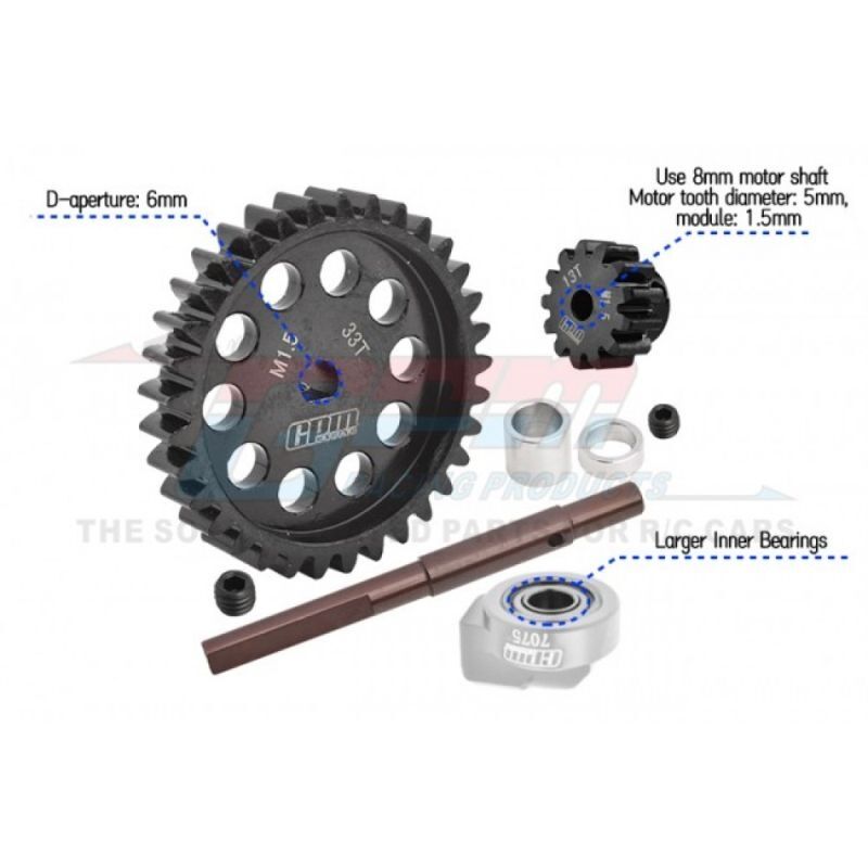 GPM TRX XRT, XMAXX 40Cr CARBON STEEL M1.5 SPUR GEAR 33T + MOTOR GEAR 13T / GPMTXM1333TSBK