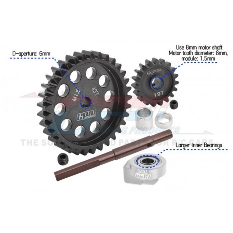 GPM TRX XRT, XMAXX 40Cr CARBON STEEL M1.5 SPUR GEAR 33T + MOTOR GEAR 19T / GPMTXM1933TSBK