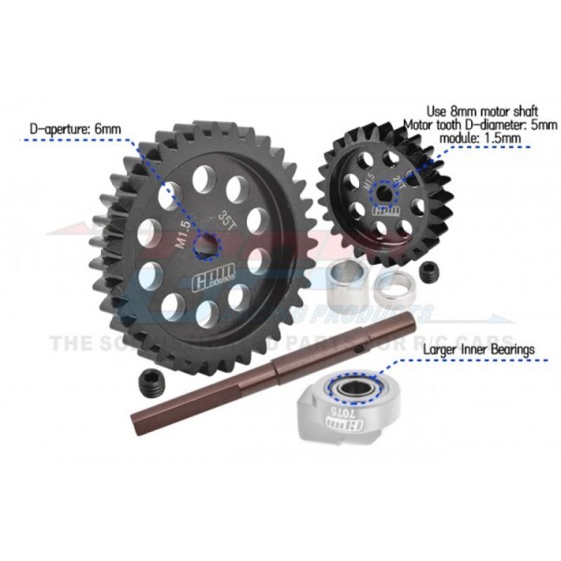 GPM TRX XRT, XMAXX 40Cr CARBON STEEL M1.5 SPUR GEAR 35T + MOTOR GEAR 25T / GPMTXM2535TSBK