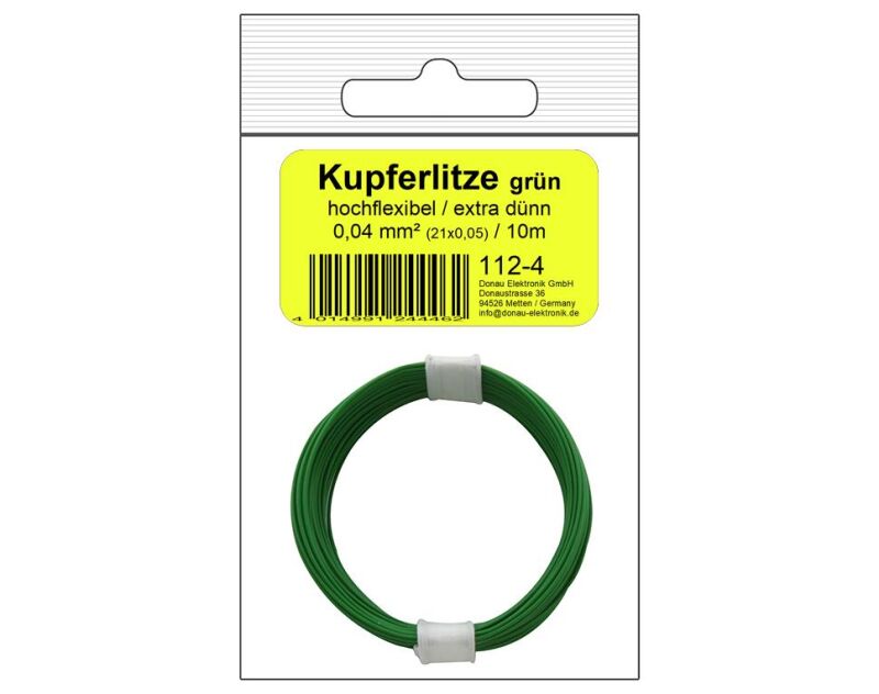 Donau Elektronik 112-4 - Kupferschalt Litze hochflexibel 0,04 mm² / 10 m grün - in SB Beutel