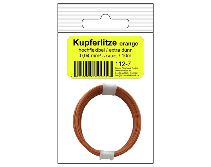 Donau Elektronik 112-7 - Kupferschalt Litze hochflexibel 0,04 mm² / 10 m orange - in SB Beutel