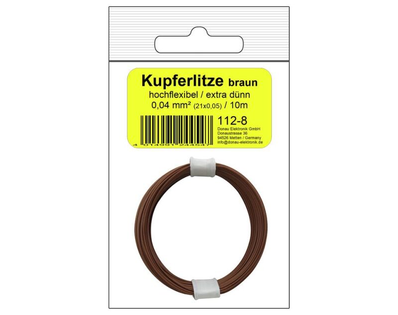 Donau Elektronik 112-8 - Kupferschalt Litze hochflexibel 0,04 mm² / 10 m braun - in SB Beutel