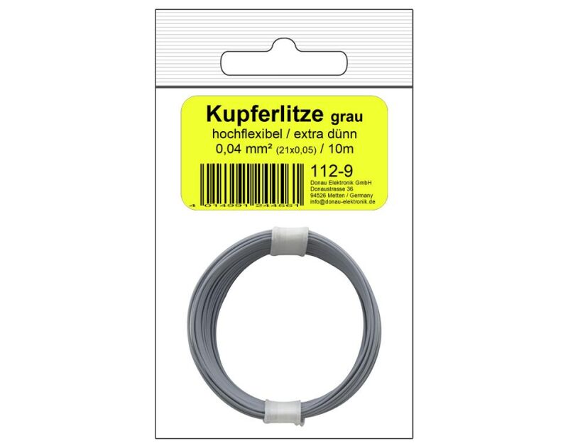 Donau Elektronik 112-9 - Kupferschalt Litze hochflexibel 0,04 mm² / 10 m grau - in SB Beutel