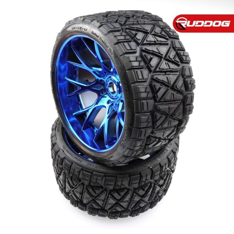 Sweep Land Crusher all terrain Belted tire Blue wheels 1/2 offset (146mm Diameter) 2pcs / SR-SRC1004BC