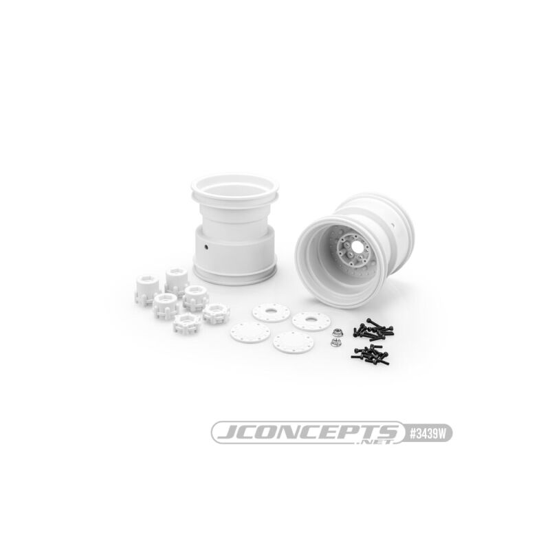 JConcepts Tribute 73s - 3.2 x 3.6" Monster Truck wheel w/ adaptors (white) - 2pc / JCO3439W