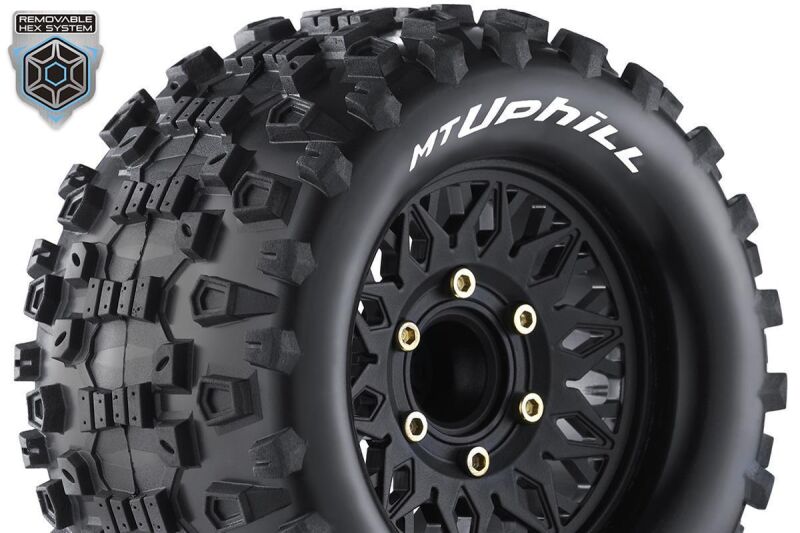 Louise RC MT-UPHILL 1-10 Monster Truck Tire Set Mounted Sport Black Wheels Removable HEX 12 Narrow, 12 Wide, 14, 17mm L-T3204SX / LR-T3204SX