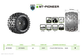 Louise RC MT-Pioneer 1:8 Monster Truck Reifen Set verklebt Sport Schwarz Felgen Removable 0" & 1/2" Offset Hex 17 mm L-T3218X / LR-T3218X