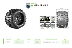 Louise RC MT-Uphill 1:8 Monster Truck Reifen Set verklebt Sport Schwarz Felgen Removable 0" & 1/2" Offset Hex 17 mm L-T3219X / LR-T3219X