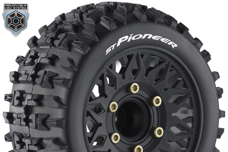 Louise RC ST-PIONEER 1-10 Stadium Truck Tire Set Mounted Sport Black Wheels Removable HEX 12 Narrow, 12 Wide, 14, 17mm L-T3227SX / LR-T3227SX